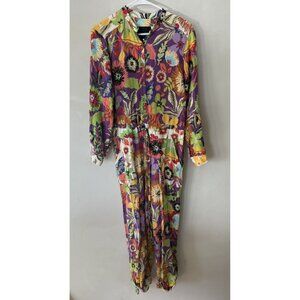 Le Superbe Womens Lotus Land Jumpsuit Purple Floral Button Up Outfit Size 0